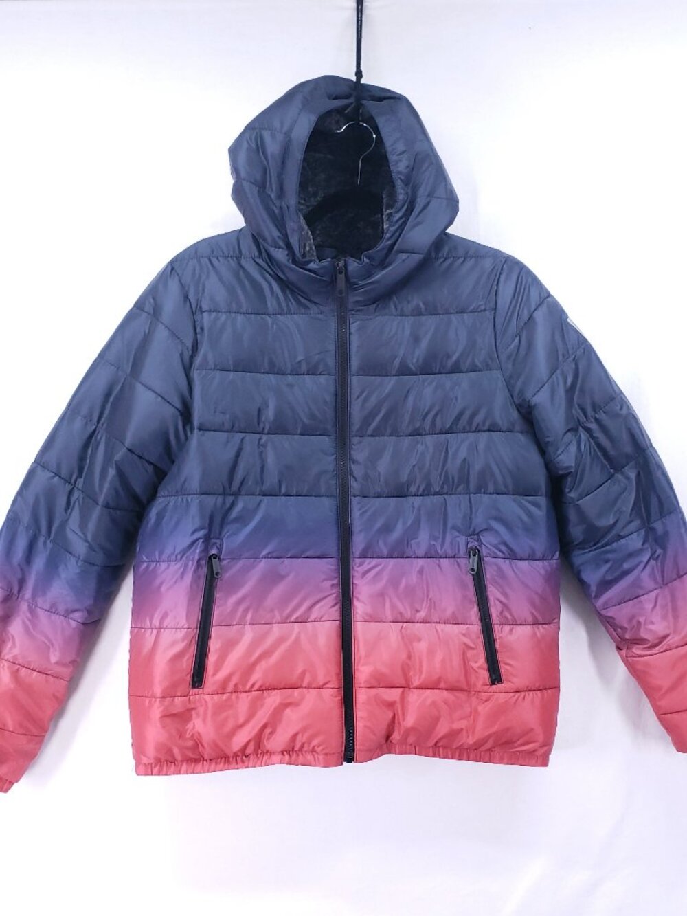 Abercrombie Kids Unisex Hooded Puffer Jacket Size 15/16 Ombre Faux Fur Inside